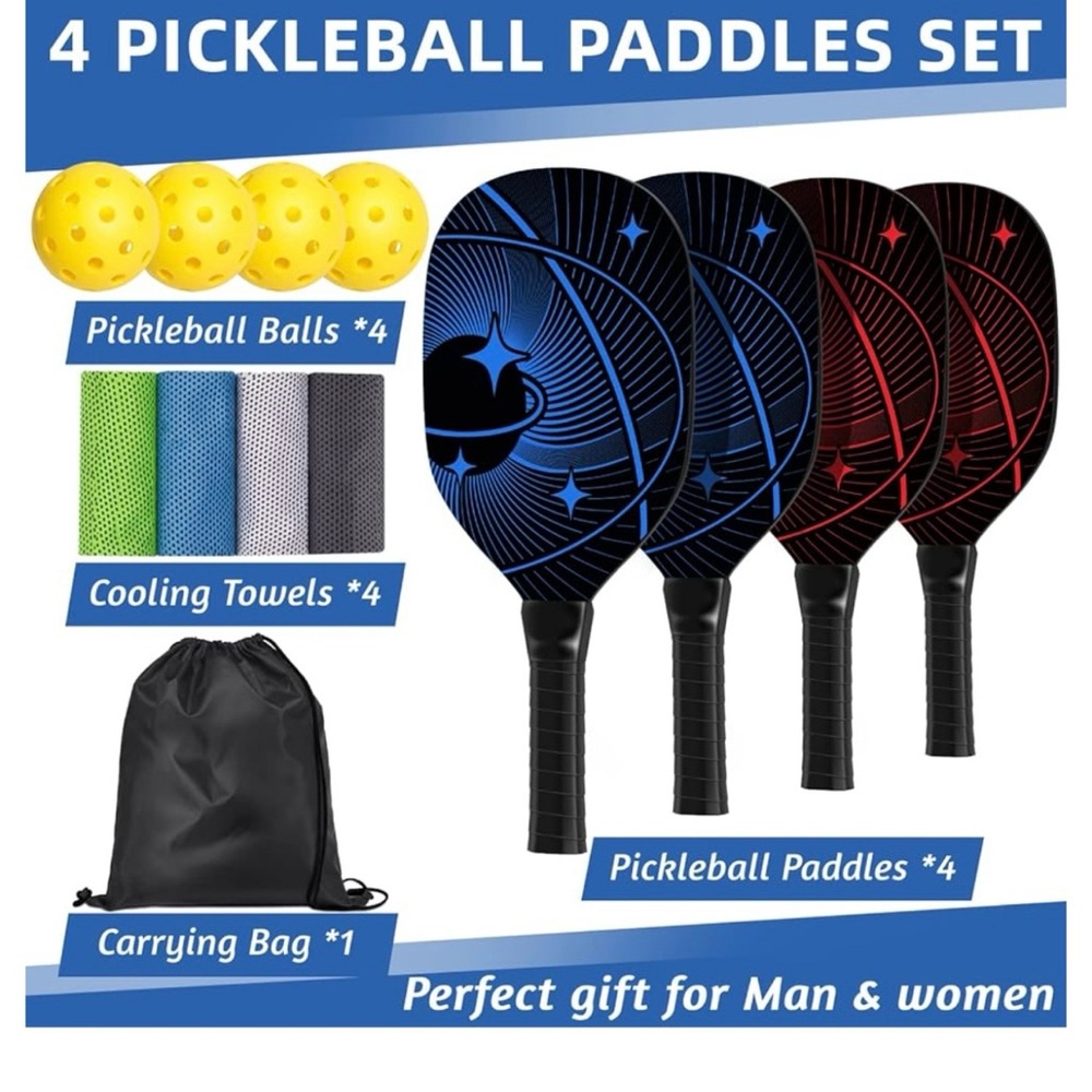 Pickleball Paddles, Pickleball Set with 4 Premium Wood Pickleball Paddles